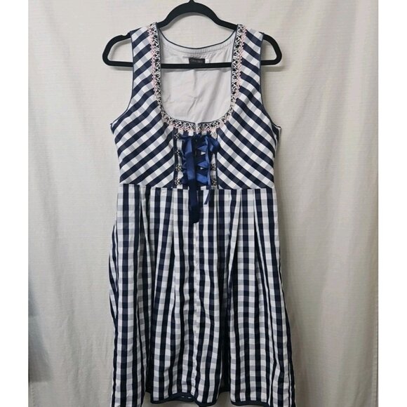 Womens Glory Star Sz Large Milkmaid Dress Gingham Navy White Coquette - Picture 1 of 8